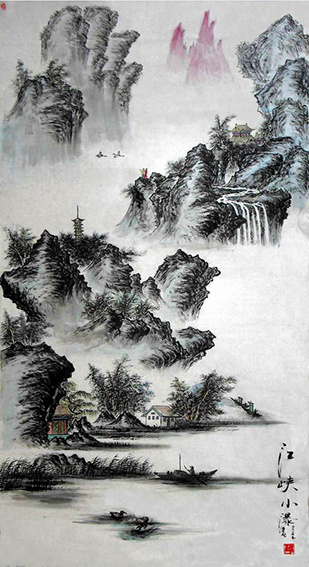 《江峡小瀑》97x180cm 2015年